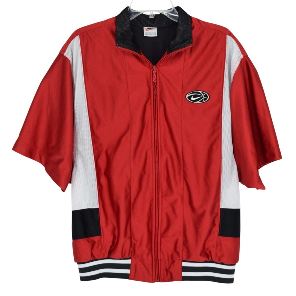 Nike Men's Medium Short Sleeve Basketball Warm Up Jacket Red 90s Vintage Swoosh